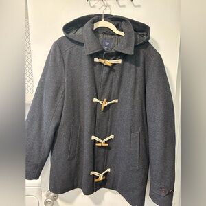 GAP Recycled Wool Duffle Pea Coat Charcoal Gray Hooded Toggle Parka Coat Size M